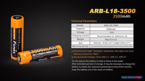 Pin sạc Fenix 18650 ARB L18 3500 mAh 07