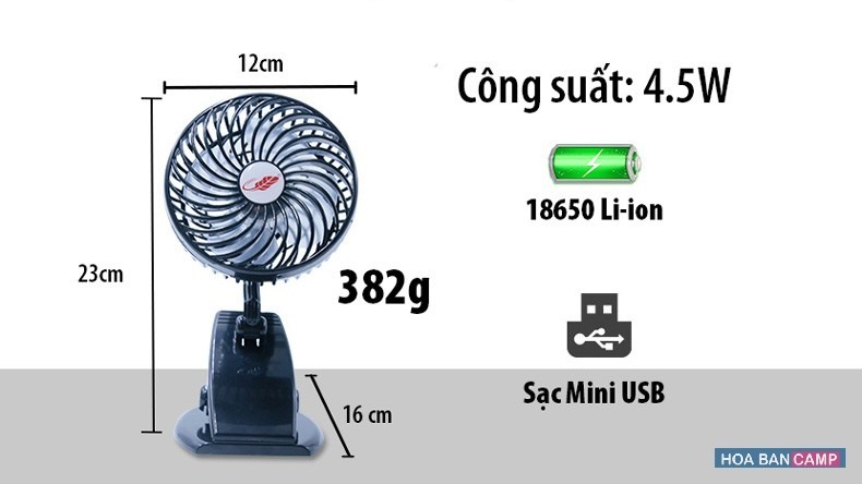 Quạt Tích Điện Kẹp Bàn, Cầm Tay F10