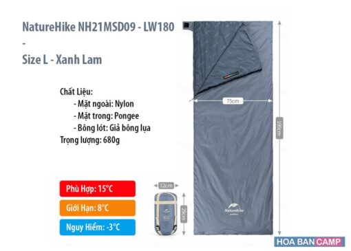 Tui Ngu Sieu Nhe NatureHike LW180 NH21MSD09 Size L XanhLam