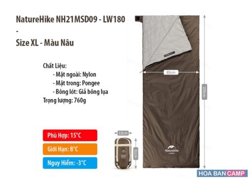 Tui Ngu Sieu Nhe NatureHike LW180 NH21MSD09 Size XL Nau