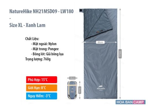 Tui Ngu Sieu Nhe NatureHike LW180 NH21MSD09 Size XL XanhLam