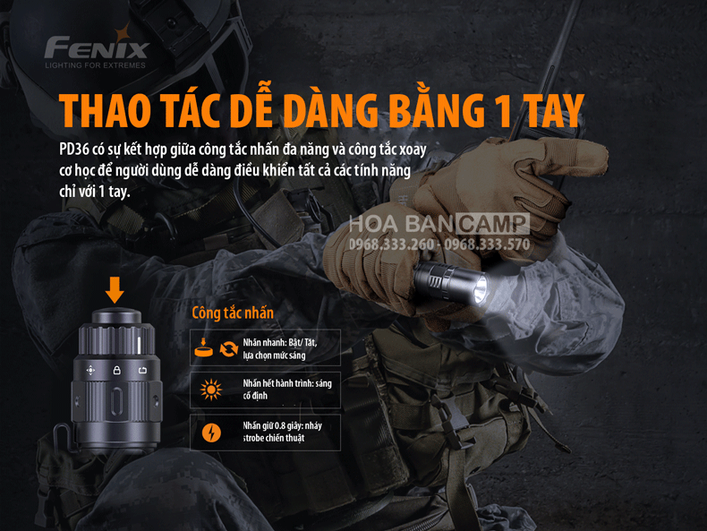 Den Pin Fenix PD36 Tactical - 3000 Lumens