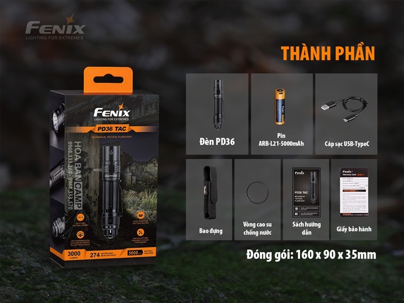 Den Pin Fenix PD36 Tactical - 3000 Lumens